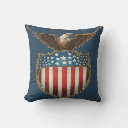 Vintage Patriotism Proud Eagle over American Flag Throw Pillow