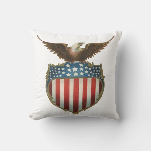 Vintage Patriotism Proud Eagle over American Flag Throw Pillow