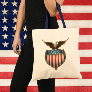 Vintage Patriotism, Proud Eagle over American Flag Tote Bag