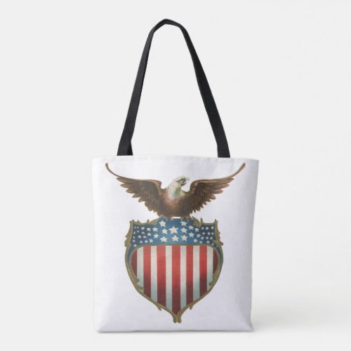 Vintage Patriotism Proud Eagle over American Flag Tote Bag