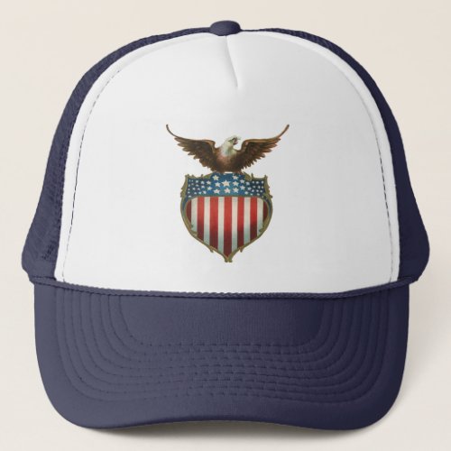 Vintage Patriotism Proud Eagle over American Flag Trucker Hat