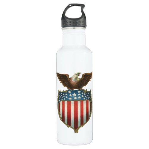 Vintage Patriotism Proud Eagle over American Flag Water Bottle