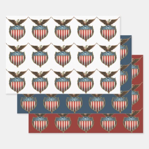 Vintage Patriotism Proud Eagle over American Flag Wrapping Paper Sheets