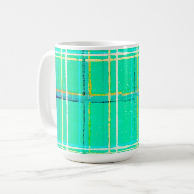 Vintage Pattern Aqua Green Plaid Mug Cup (Front Left)