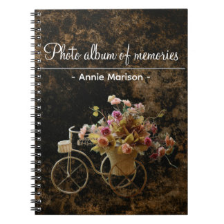 Vintage pattern binder with flower bicycle image notebook