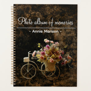 Vintage pattern binder with flower bicycle image planner