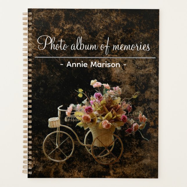 Vintage pattern binder with flower bicycle image planner (Front)