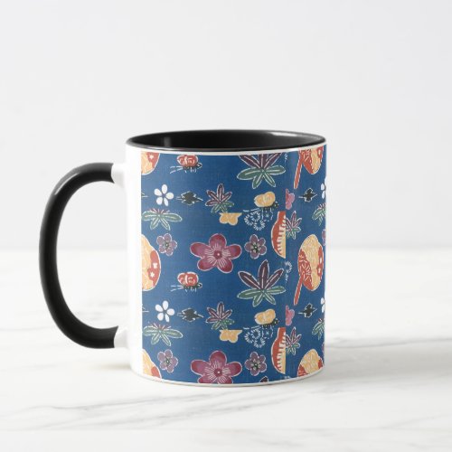 Vintage Pattern Bingata Fan Ume blossoms Maple Mug
