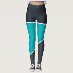 Vintage pattern Black Gray and teal color block Leggings