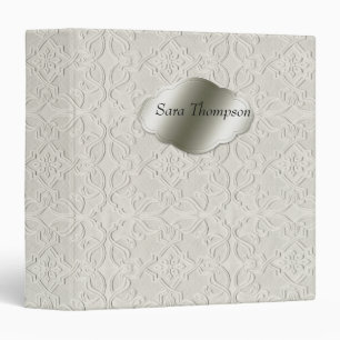 Vintage Pattern Embossed Silver Nameplate 3 Ring Binder