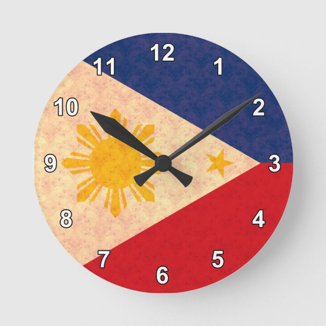 Vintage Pattern Filipino Flag Round Clock (Front)