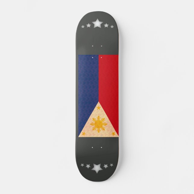 Vintage Pattern Filipino Flag Skateboard Deck (Front)