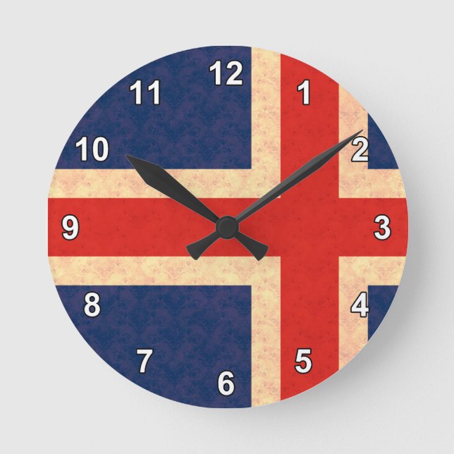 Vintage Pattern Icelander Flag Round Clock (Front)