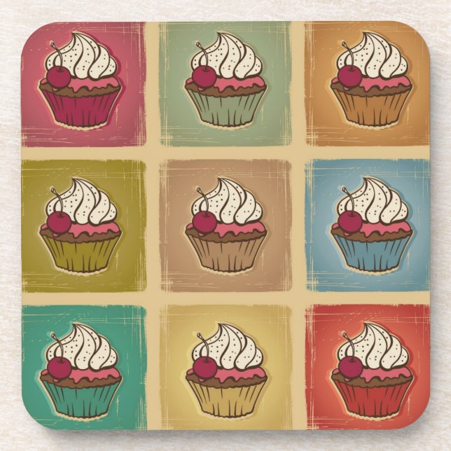 Vintage pattern made of cupcakes beverage coaster (Front)