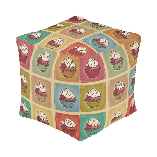 Vintage pattern made of cupcakes pouf (Angled Front)