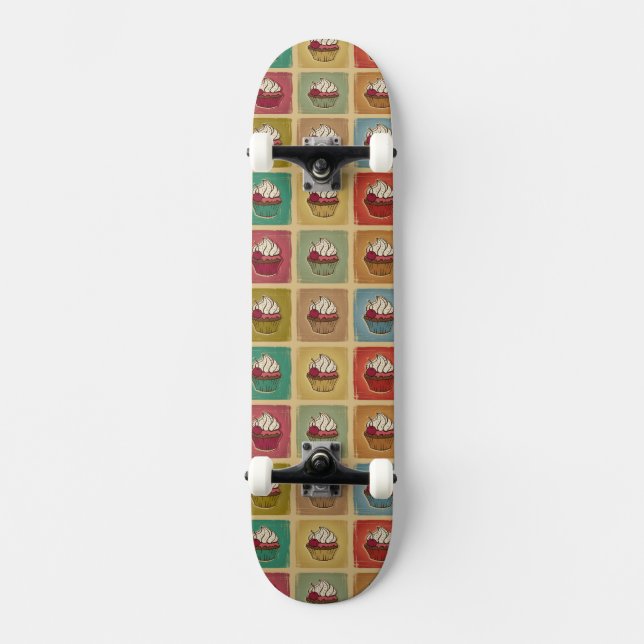Vintage pattern made of cupcakes skateboard deck (Front)