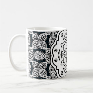 Vintage pattern on blue background with white elem coffee mug