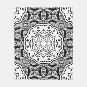 Vintage pattern on blue background with white elem fleece blanket