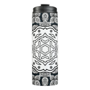 Vintage pattern on blue background with white elem thermal tumbler