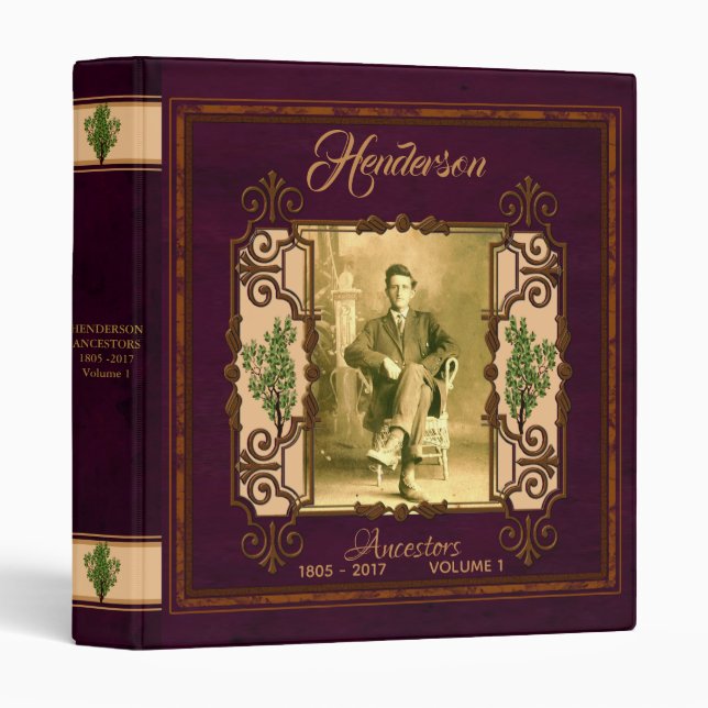 Vintage Pattern Purple Genealogy Photo Binder (Front/Spine)