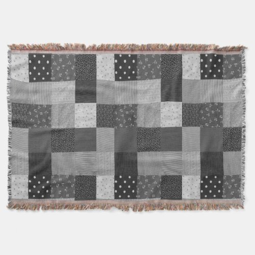 vintage pattern squares black and white patchwork throw blanket