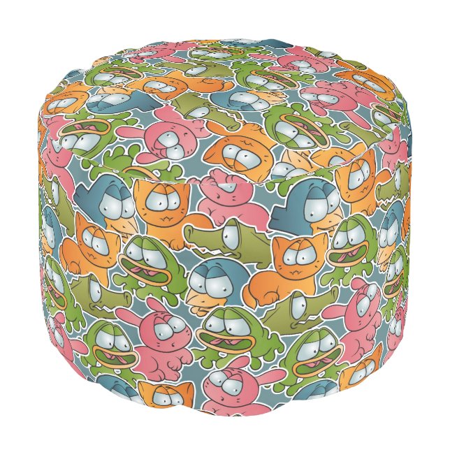 Vintage pattern with cartoon animals pouf (Angled Front)