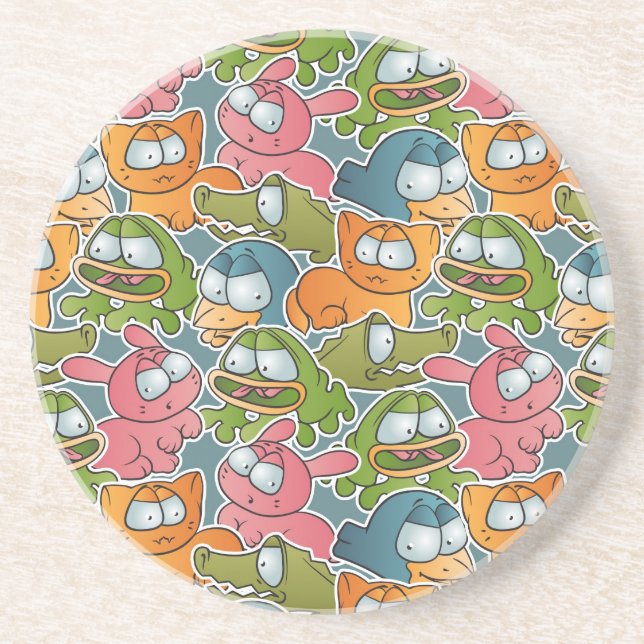 Vintage pattern with cartoon animals sandstone coaster (Front)