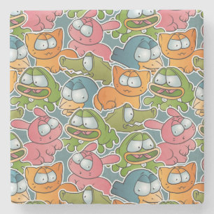 Vintage pattern with cartoon animals stone coaster