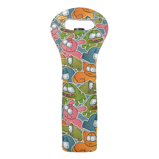 Vintage pattern with cartoon animals wine bag (Front)