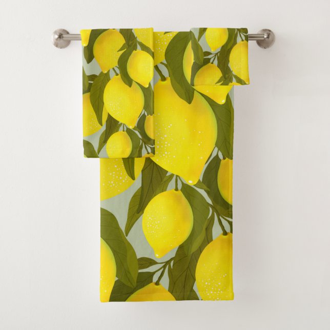 Vintage pattern with lemons branches bath towel set (Insitu)