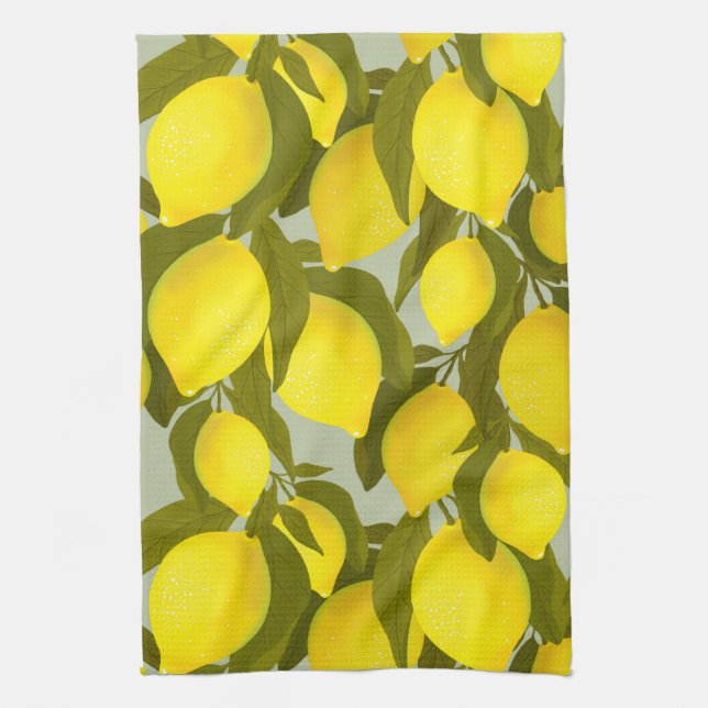 Vintage pattern with lemons branches kitchen towel (Vertical)
