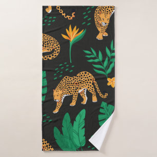 Vintage pattern with leopards and tropical leaves bath towel