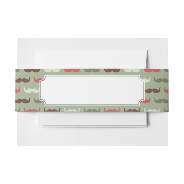 Vintage pattern with mustache invitation belly band (Front Example)