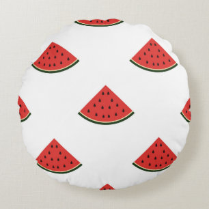 Vintage pattern with slices of watermelon on a whi round pillow