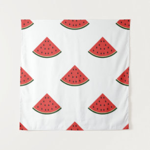 Vintage pattern with slices of watermelon on a whi tapestry