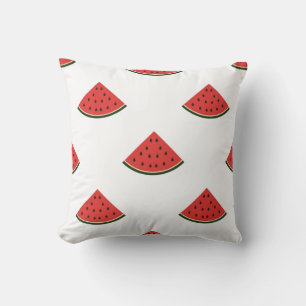 Vintage pattern with slices of watermelon on a whi throw pillow