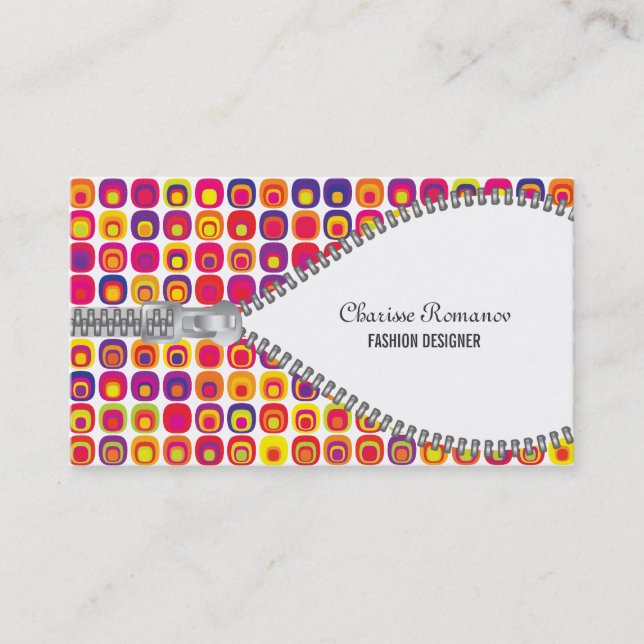Vintage Pattern Zipper Fashion Business Card (Front)