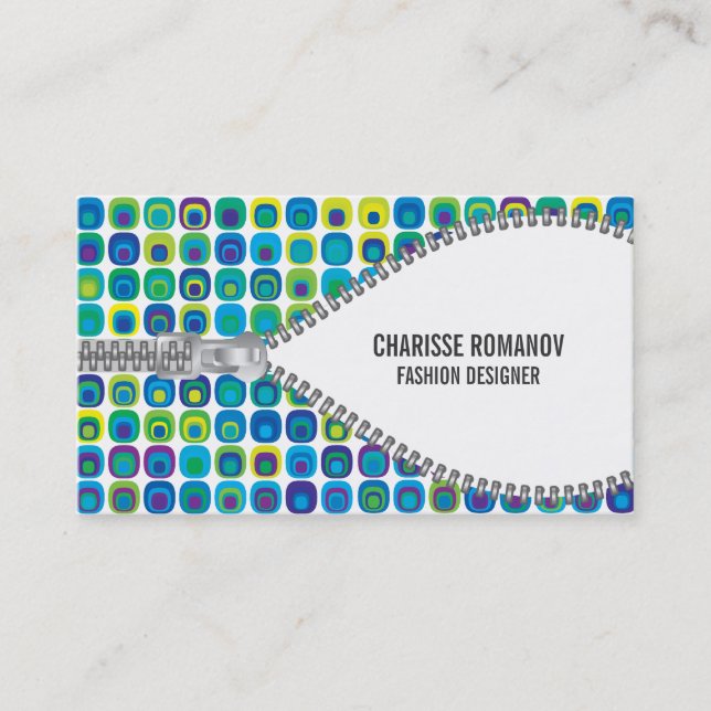 Vintage Pattern Zipper Fashion Business Card (Front)