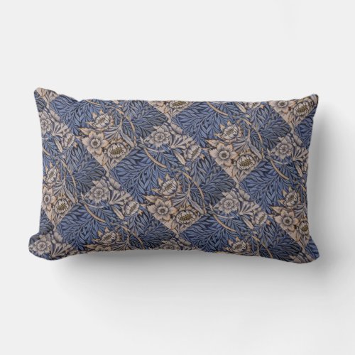 Vintage Patterned Blue and Gold Lumbar Pillow