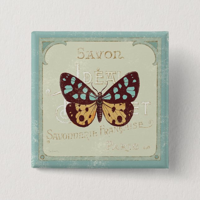 Vintage Patterned Butterfly Pinback Button (Front)