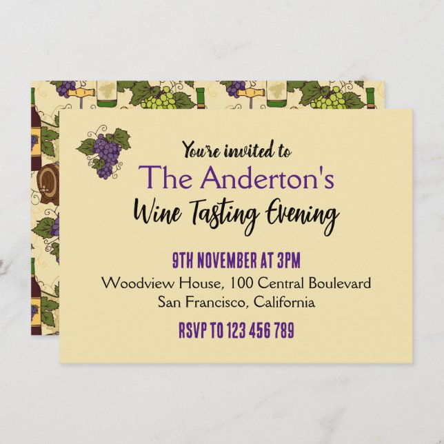 Vintage Patterned Wine Tasting Party Invitation (Front/Back)