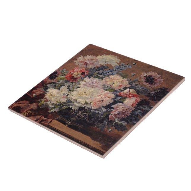 Vintage Paul Biva Basket of Peonies   Ceramic Tile (Side)