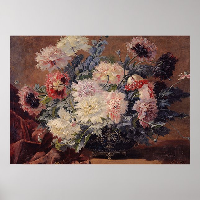 Vintage Paul Biva Basket of Peonies  Poster (Front)
