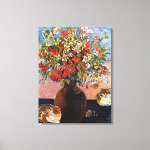 Vintage Paul Gauguin Flowers and Cats Canvas Print