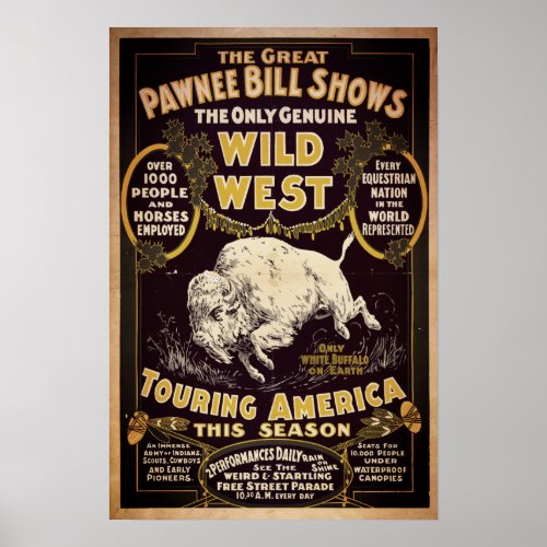Vintage Pawnee Bill Wild West Show Poster