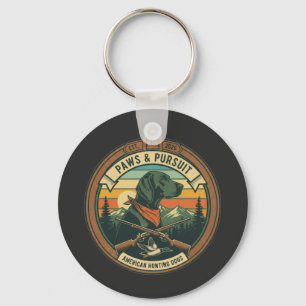 vintage Paws & Pursuit Hunting Dog Logo - American Keychain