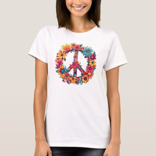 Vintage Peace and Wild Flowers T_Shirt