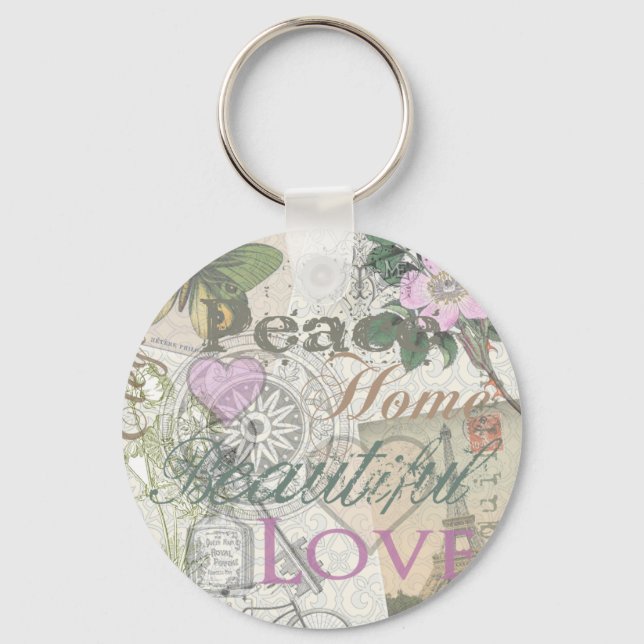 Vintage Peace Home Beautiful Love Keychain (Front)