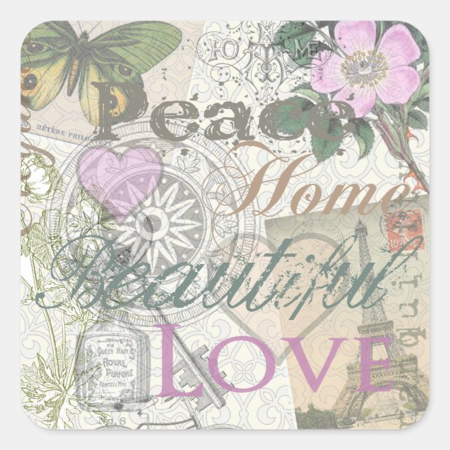 Vintage Peace Home Beautiful Love Square Sticker (Front)
