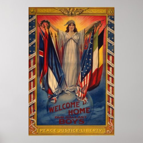 Vintage Peace Justice Liberty American Flag Poster